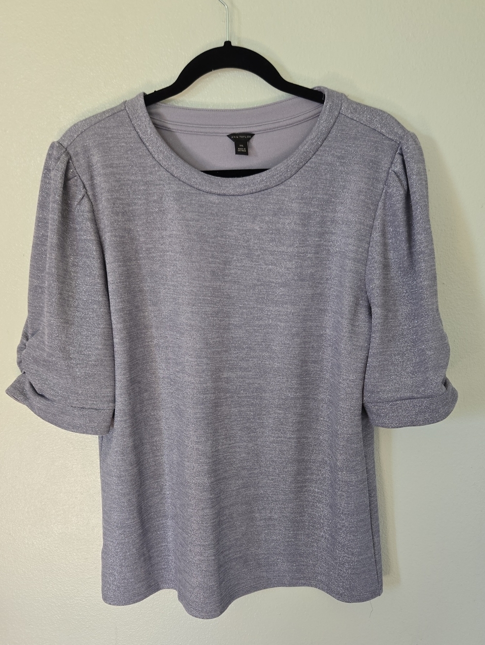 Ann Taylor | Gray Sparkle Puff Sleeve Top Size XXL